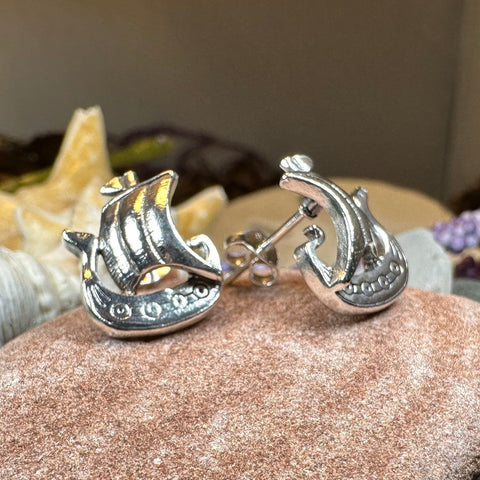 Load image into Gallery viewer, Viking Ship Earrings, Norse Jewelry, Nautical Post Earrings, Nordic Jewelry, Celtic Jewelry, Pirate Jewelry, Anniversary Gift, Pagan Jewelry

