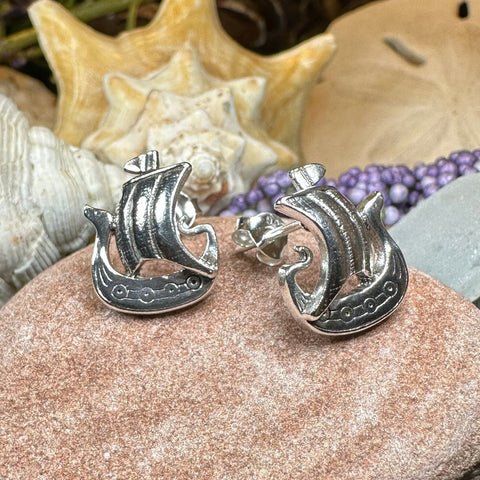 Load image into Gallery viewer, Viking Ship Earrings, Norse Jewelry, Nautical Post Earrings, Nordic Jewelry, Celtic Jewelry, Pirate Jewelry, Anniversary Gift, Pagan Jewelry
