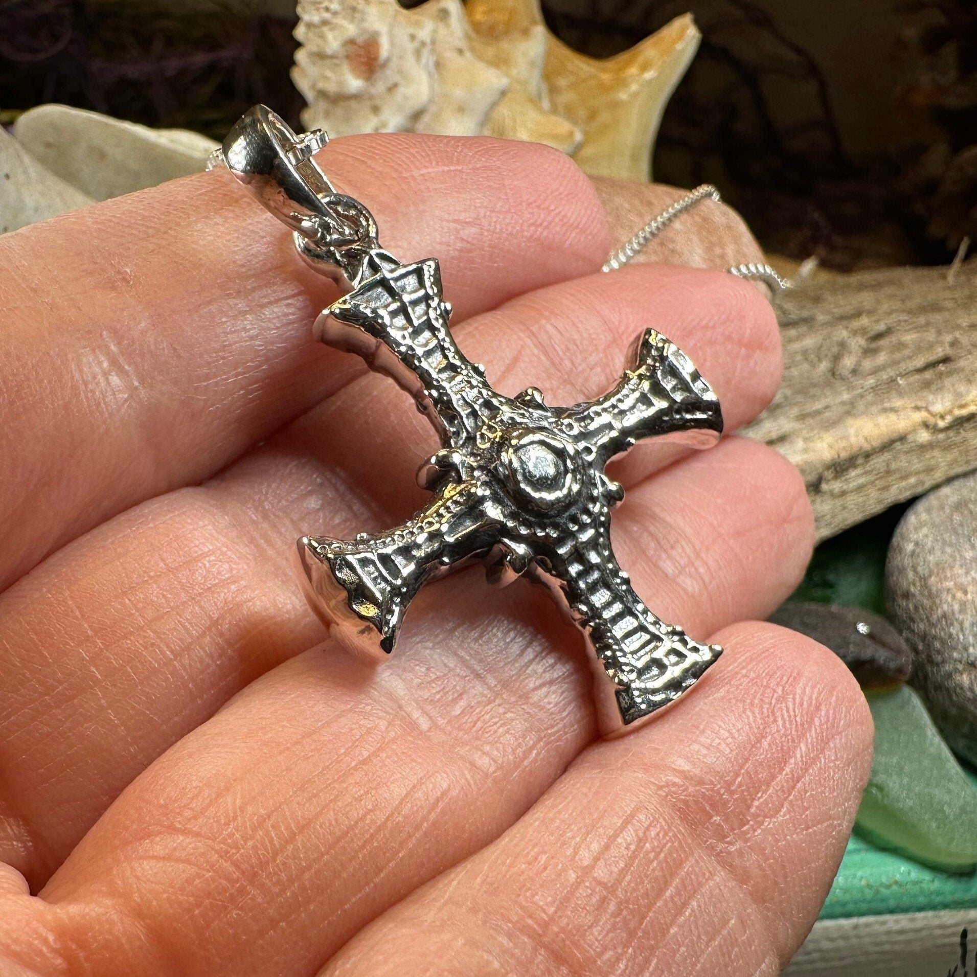 Celtic Cross Necklace, Saint Cuthbert Pendant, Man's Cross Necklace, Religious Jewelry, Boys First Communion, Extra Large Cross, Irish Cross