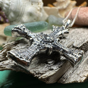 Celtic Cross Necklace, Saint Cuthbert Pendant, Man's Cross Necklace, Religious Jewelry, Boys First Communion, Extra Large Cross, Irish Cross