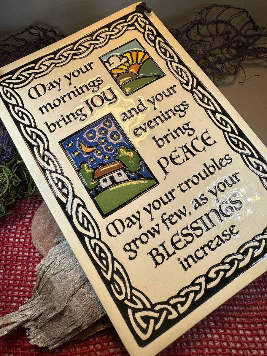Joy Irish Blessing Ceramic Wall Plaque Celtic Crystal Design Jewelry