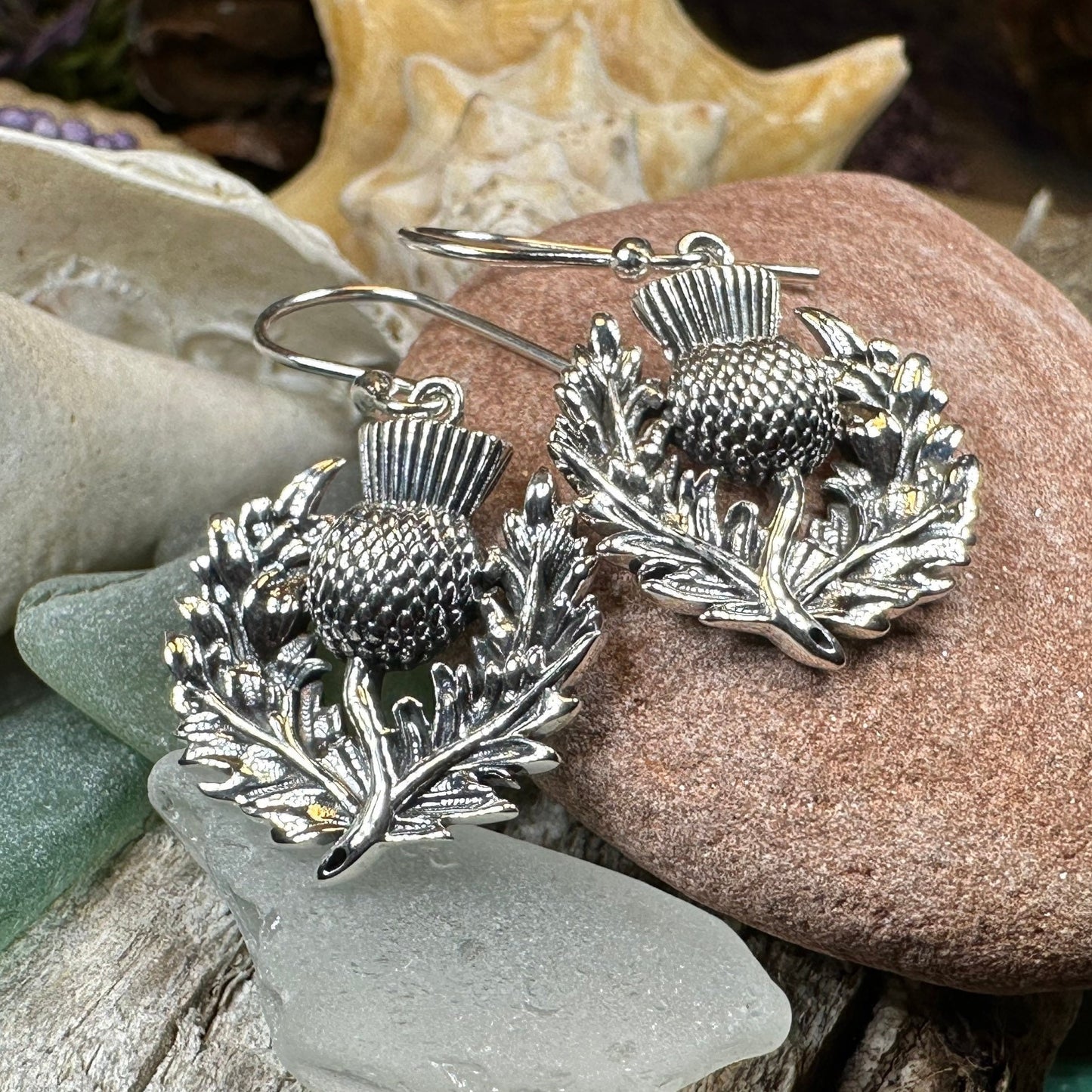 Thistle Earrings, Celtic Jewelry, Silver Scottish Earrings, Outlander Jewelry, Flower Jewelry, Mom Gift, Nature Jewelry, Large Drop Earrings