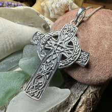 Load image into Gallery viewer, Irish Cross Necklace, Celtic Cross Pendant, Scotland Jewelry, Anniversary Gift, Communion Gift, Man&#39;s Religious Jewelry, Boys Silver Cross
