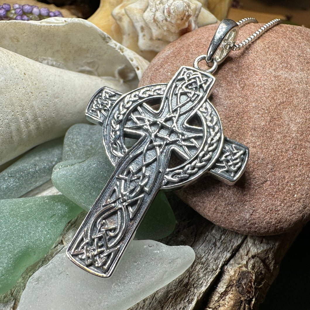 Irish Cross Necklace, Celtic Cross Pendant, Scotland Jewelry, Anniversary Gift, Communion Gift, Man's Religious Jewelry, Boys Silver Cross
