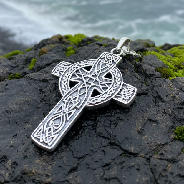 Irish Cross Necklace, Celtic Cross Pendant, Scotland Jewelry, Anniversary Gift, Communion Gift, Man's Religious Jewelry, Boys Silver Cross