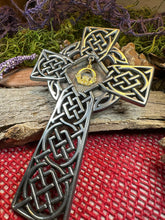 Load image into Gallery viewer, Irish Claddagh Wall Cross, Ireland Gift, Pewter Celtic Cross, New Home Gift, Irish Cross Gift, Wedding Gift, Irish Decor, Religious Prayer
