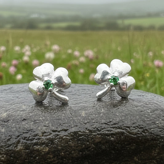Emerald Shamrock Earrings, Celtic Jewelry, Irish Jewelry, Clover Jewelry, Ireland Gift, Anniversary Gift, Wife Gift, Girlfriend Gift