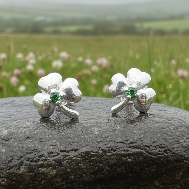 Emerald Shamrock Earrings, Celtic Jewelry, Irish Jewelry, Clover Jewelry, Ireland Gift, Anniversary Gift, Wife Gift, Girlfriend Gift