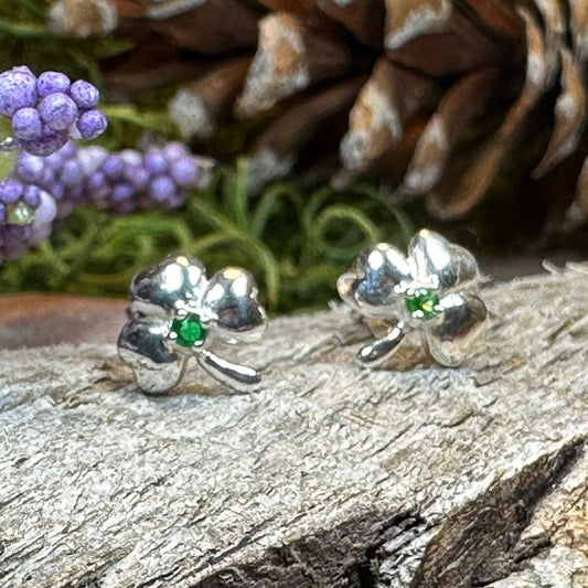 Emerald Shamrock Earrings, Celtic Jewelry, Irish Jewelry, Clover Jewelry, Ireland Gift, Anniversary Gift, Wife Gift, Girlfriend Gift