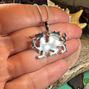 Welsh Dragon Necklace, Wales Pendant, Large Celtic Dragon, Celtic Jewelry, Silver Dragon, Pagan Jewelry, Wiccan Jewelry, Fantasy Jewelty