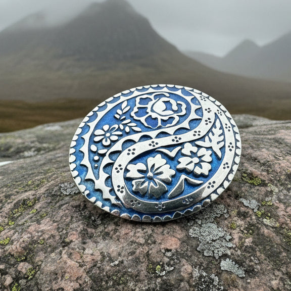 Celtic Knot Brooch, Celtic Paisley Pin, Scottish Jewelry, Mom Gift, Sister Gift, Girlfriend Gift, Wife Gift, Ireland Pin, Blue Enamel Brooch