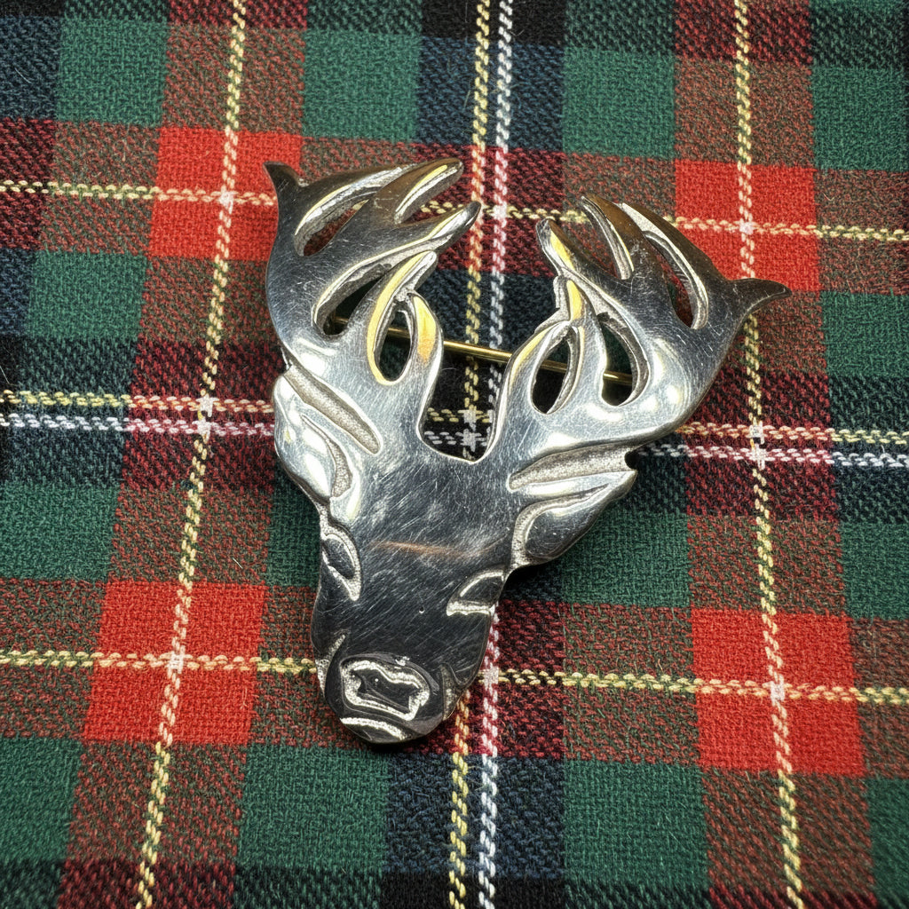 Stag Brooch, Scotland Jewelry, Scottish Pin, Hunter Gift, Stag Pin, Scottish Kilt Pin, Animal Jewelry, Pewter Scotland Pin, Tartan Pin
