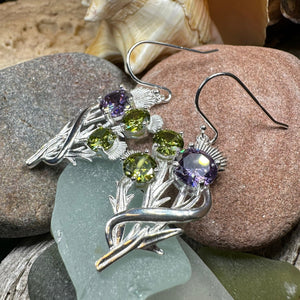 Thistle Earrings, Celtic Jewelry, Scotland Jewelry, Outlander Jewelry, Girlfriend Gift, Peridot Gift, Mom Gift, Nature Jewelry, Wife Gift