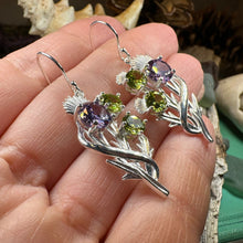 Load image into Gallery viewer, Thistle Earrings, Celtic Jewelry, Scotland Jewelry, Outlander Jewelry, Girlfriend Gift, Peridot Gift, Mom Gift, Nature Jewelry, Wife Gift
