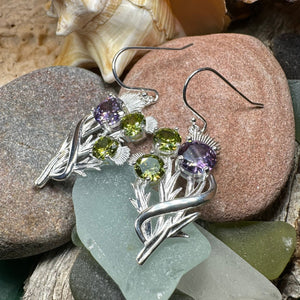 Thistle Earrings, Celtic Jewelry, Scotland Jewelry, Outlander Jewelry, Girlfriend Gift, Peridot Gift, Mom Gift, Nature Jewelry, Wife Gift