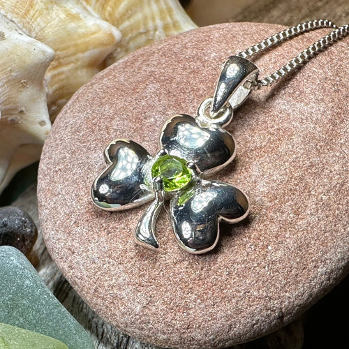 Shamrock Necklace, Clover Jewelry, Irish Jewelry, Peridot Necklace, Anniversary Gift, Good Luck Jewelry, Friendship Gift, Celtic Necklace