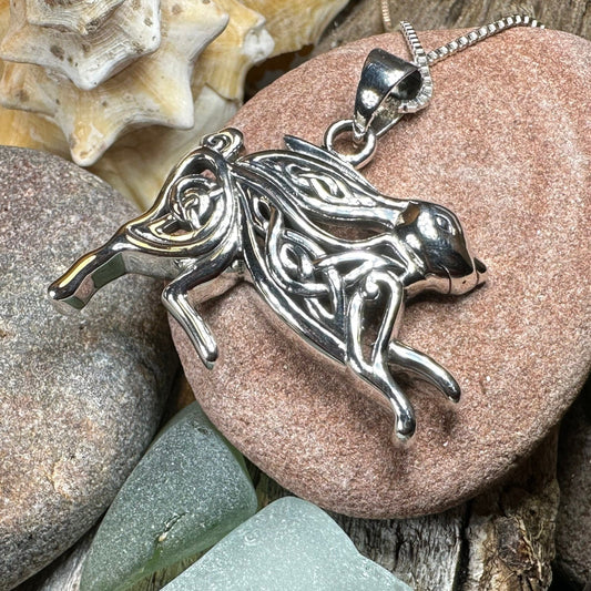 Celtic Rabbit Necklace, Nature Jewelry, Hare Jewelry, Hare Pendant, Animal Jewelry, New Beginnings, Inspirational Gift, Wife Gift, Mom Gift
