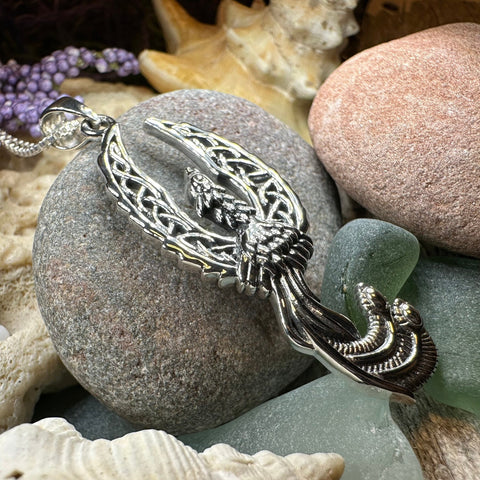 Load image into Gallery viewer, Phoenix Necklace, Celtic Jewelry, Bird Pendant, Firebird Jewelry, Inspirational Gift, Pagan Jewelry, Viking Jewelry, Gothic Jewelry
