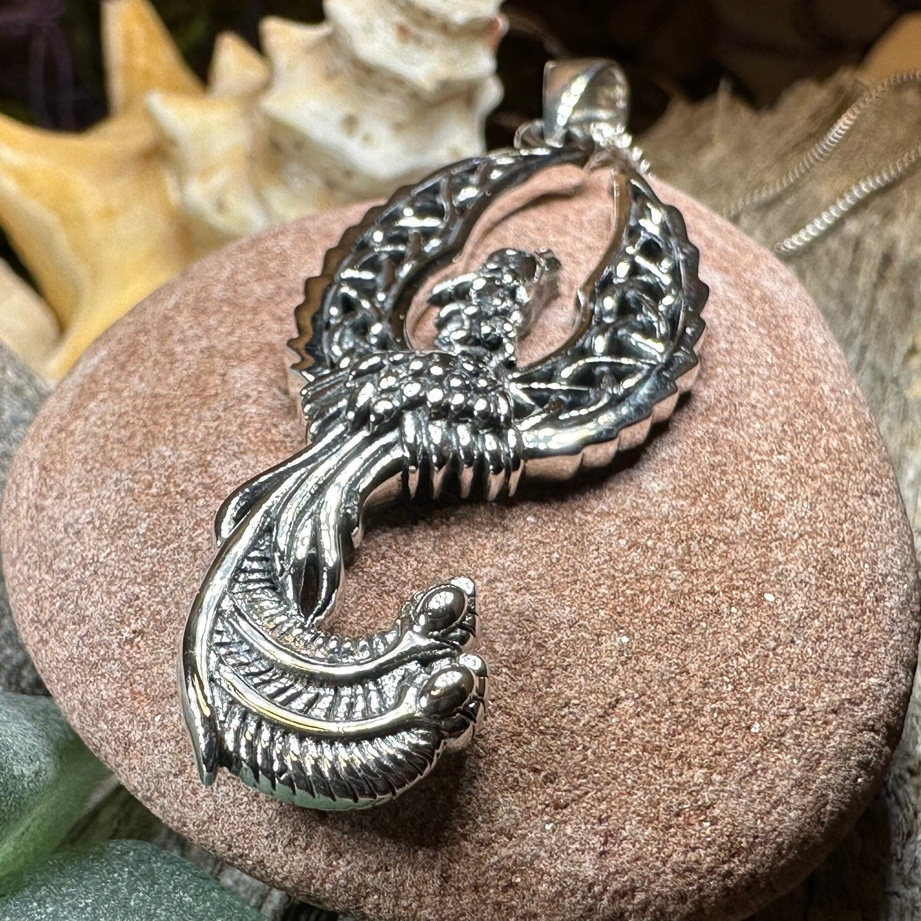 Phoenix Necklace, Celtic Jewelry, Bird Pendant, Firebird Jewelry, Inspirational Gift, Pagan Jewelry, Viking Jewelry, Gothic Jewelry