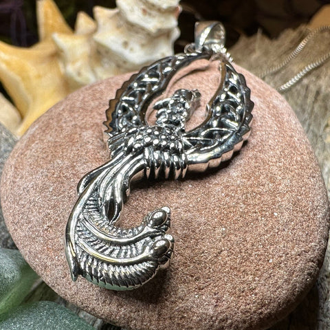 Load image into Gallery viewer, Phoenix Necklace, Celtic Jewelry, Bird Pendant, Firebird Jewelry, Inspirational Gift, Pagan Jewelry, Viking Jewelry, Gothic Jewelry
