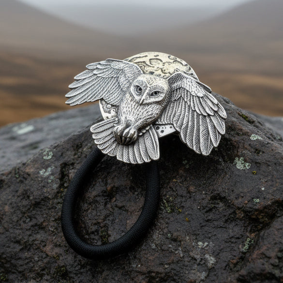 Owl Ponytail Holder, Full Moon Jewelry, Norse Jewelry, Celtic Hair Clip, Viking Jewelry, Graduation Gift, Retirement Gift, Mom Gift
