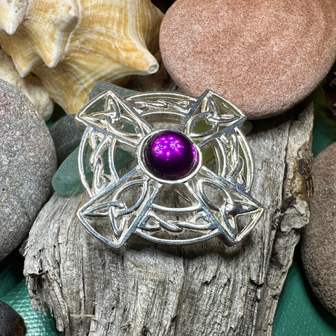 Load image into Gallery viewer, Celtic Brooch, Irish Cross Pin, Irish Jewelry, Scottish Brooch, Celtic Cross Pin, Ireland Gift, Plaid Pin, Tartan Pin, Scotland Jewelry
