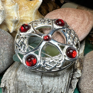 Celtic Brooch, Irish Cross Pin, Irish Jewelry, Scottish Brooch, Celtic Cross Pin, Ireland Gift, Plaid Pin, Tartan Pin, Red Scotland Brooch