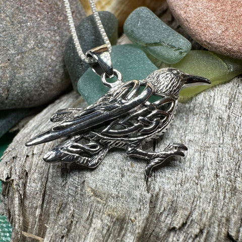 Load image into Gallery viewer, Raven Necklace, Wiccan Jewelry, Crow Pendant, Black Bird Pendant, Bird Jewelry, Pagan Jewelry, Nature Lover, Poe Jewelry, Gothic Jewelry
