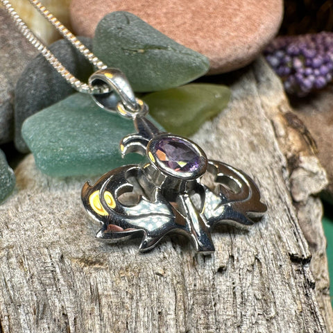 Load image into Gallery viewer, Thistle Necklace, Scotland Jewelry, Amethyst Pendant, Celtic Jewelry, Sister Gift, Mom Gift, Wife Gift, Anniversary Gift, Scotland Gift
