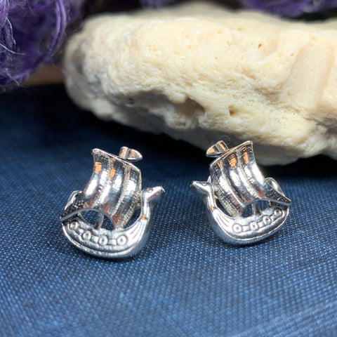 Load image into Gallery viewer, Viking Ship Earrings, Norse Jewelry, Nautical Post Earrings, Nordic Jewelry, Celtic Jewelry, Pirate Jewelry, Anniversary Gift, Pagan Jewelry
