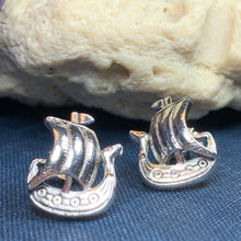 Load image into Gallery viewer, Viking Ship Earrings, Norse Jewelry, Nautical Post Earrings, Nordic Jewelry, Celtic Jewelry, Pirate Jewelry, Anniversary Gift, Pagan Jewelry
