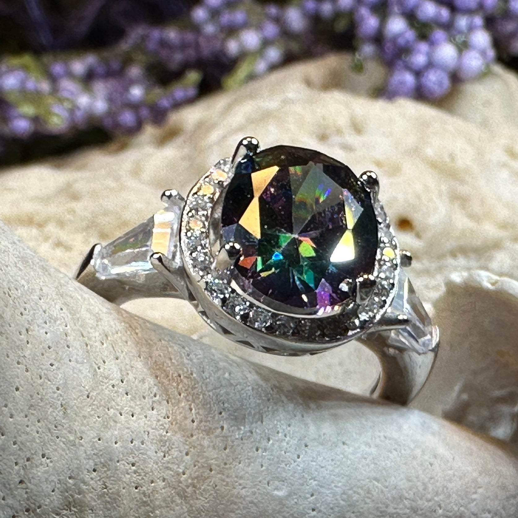 Scottish Lady Celtic Ring, Engagement Ring, Scotland Ring, Mystic Topaz Boho Ring, Celtic Knot Jewelry, Anniversary Gift, Girls Promise Ring