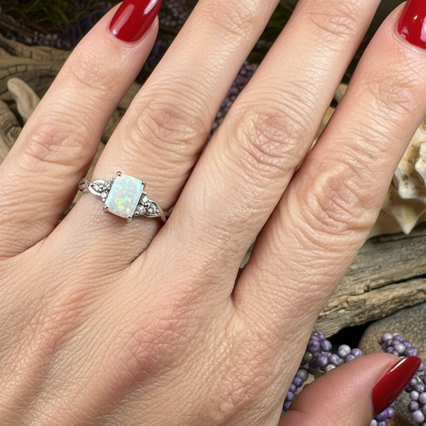 Opal Celtic Ring, Celtic Ring, Opal Engagement Ring, Silver Opal Ring, Anniversary Gift, Cocktail Ring, Birthstone Ring, Wife Gift, Mom Gift