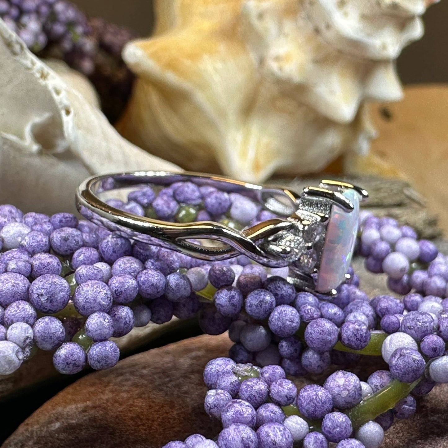 Opal Celtic Ring, Celtic Ring, Opal Engagement Ring, Silver Opal Ring, Anniversary Gift, Cocktail Ring, Birthstone Ring, Wife Gift, Mom Gift