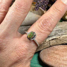 Load image into Gallery viewer, Opal Engagement Ring, Black Opal Ring, Promise Ring, Cocktail Ring, Celtic Pinky Ring, Anniversary Gift, Scottish Red Ring, Large Ring
