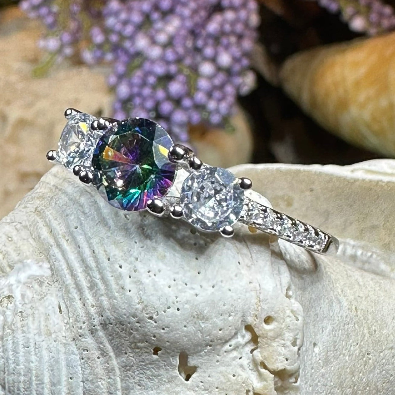 Scottish Eternity Ring, Engagement Ring, Promise Ring, Mystic Topaz Boho Ring, Celtic Knot Jewelry, Anniversary Gift, Ladies Large Ring