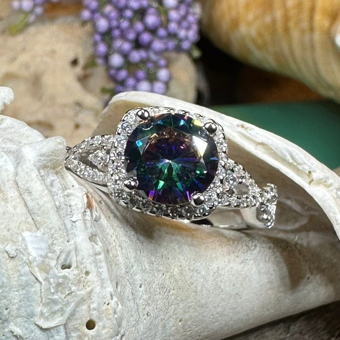 Celtic Engagement Ring, Engagement Ring, Promise Ring, Mystic Topaz Boho Ring, Celtic Knot Jewelry, Anniversary Gift, Ladies Cocktail Ring