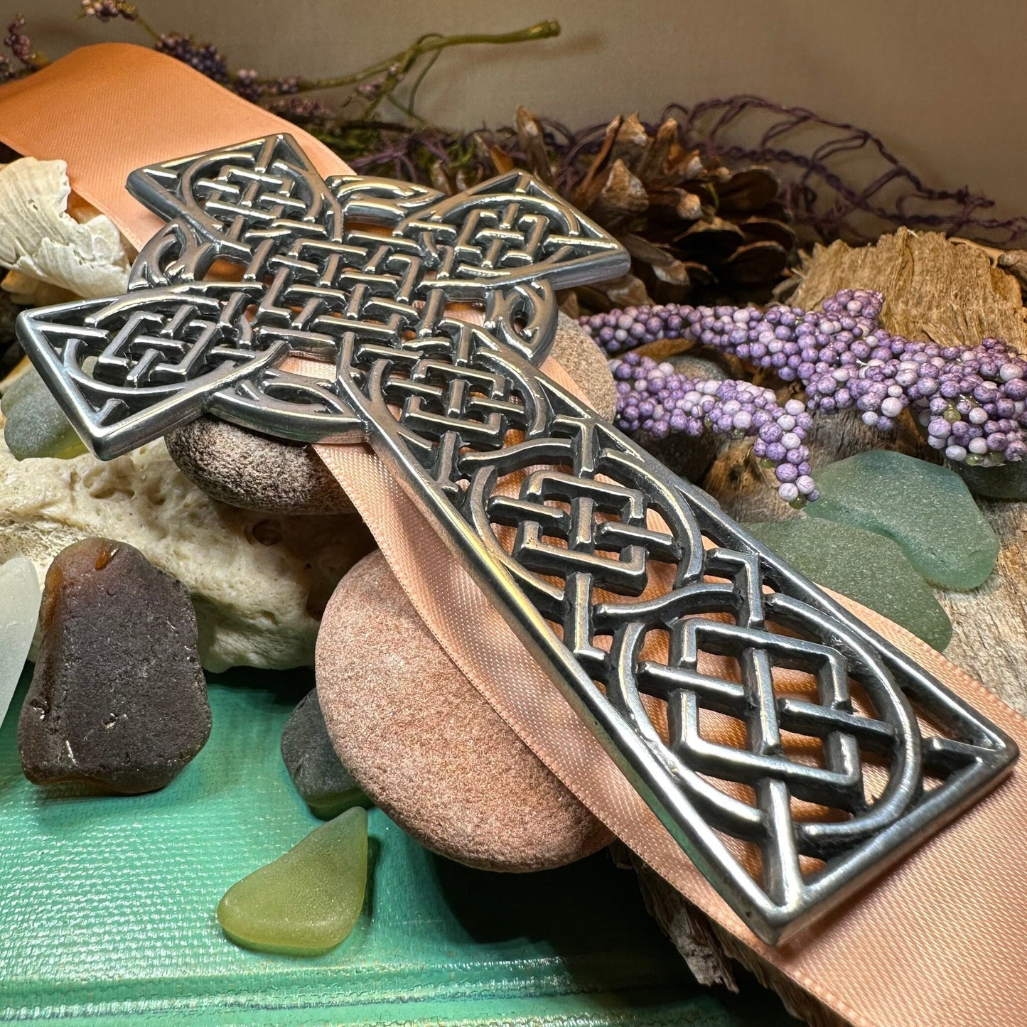 Celtic Cross Wall Decor, Ireland Gift, Pewter Celtic Cross, New Home Gift, Irish Cross Gift, Wedding Gift, Scottish Cross, Religious Prayer