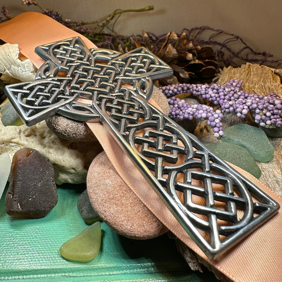 Celtic Cross Wall Decor, Ireland Gift, Pewter Celtic Cross, New Home Gift, Irish Cross Gift, Wedding Gift, Scottish Cross, Religious Prayer