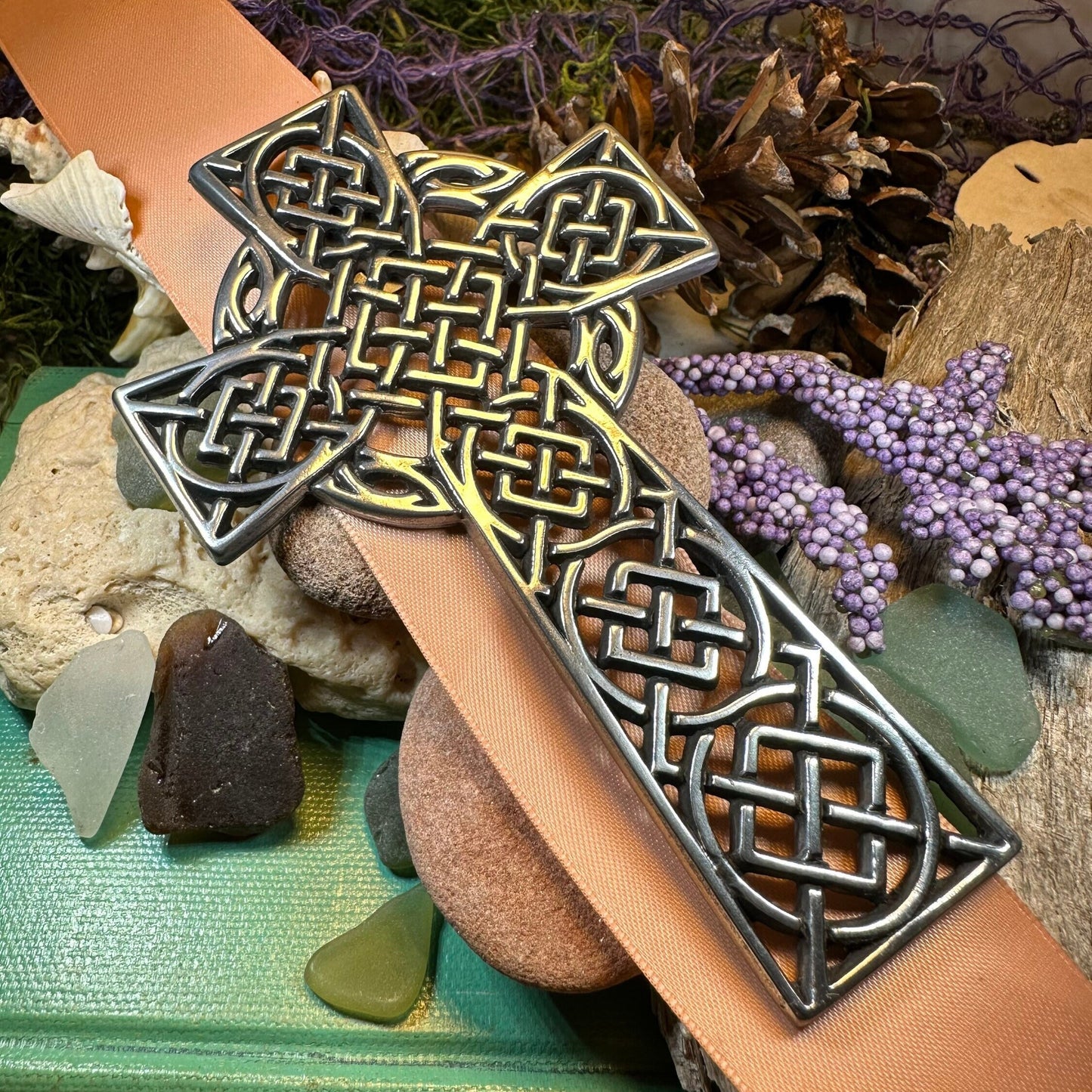 Celtic Cross Wall Decor, Ireland Gift, Pewter Celtic Cross, New Home Gift, Irish Cross Gift, Wedding Gift, Scottish Cross, Religious Prayer