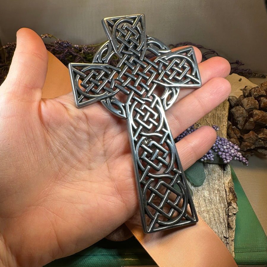 Celtic Cross Wall Decor, Ireland Gift, Pewter Celtic Cross, New Home Gift, Irish Cross Gift, Wedding Gift, Scottish Cross, Religious Prayer
