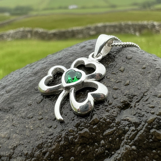 Shamrock Necklace, Clover Pendant, Irish Necklace, Irish Gift, Anniversary Gift, Emerald Ireland Jewelry, Friendship Gift, Celtic Necklace