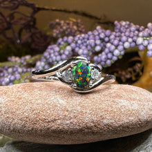 Load image into Gallery viewer, Black Fire Opal Ring, Celtic Ring, Irish Ring, Opal Jewelry, Ladies Promise Ring, Anniversary Gift, Scottish Red Ring, Boho Ring, Mom Gift
