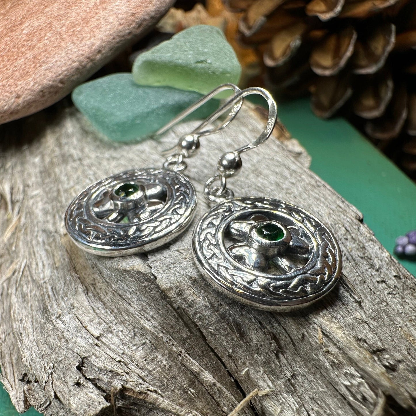Emerald Shamrock Earrings, Celtic Jewelry, Irish Jewelry, Clover Jewelry, Ireland Gift, Anniversary Gift, Wife Gift, Girlfriend Gift