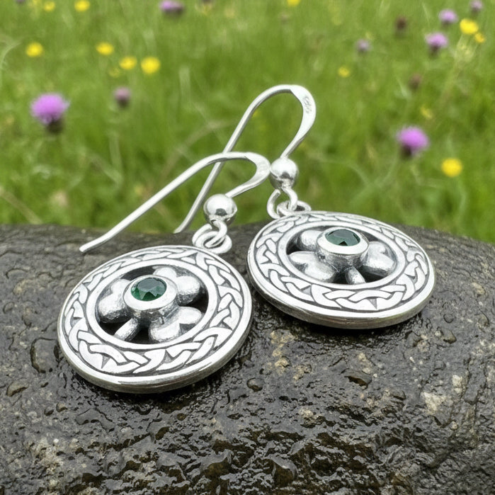 Emerald Shamrock Earrings, Celtic Jewelry, Irish Jewelry, Clover Jewelry, Ireland Gift, Anniversary Gift, Wife Gift, Girlfriend Gift