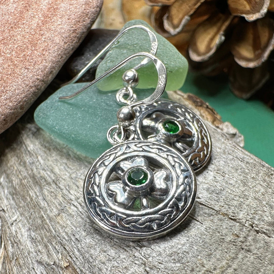 Emerald Shamrock Earrings, Celtic Jewelry, Irish Jewelry, Clover Jewelry, Ireland Gift, Anniversary Gift, Wife Gift, Girlfriend Gift