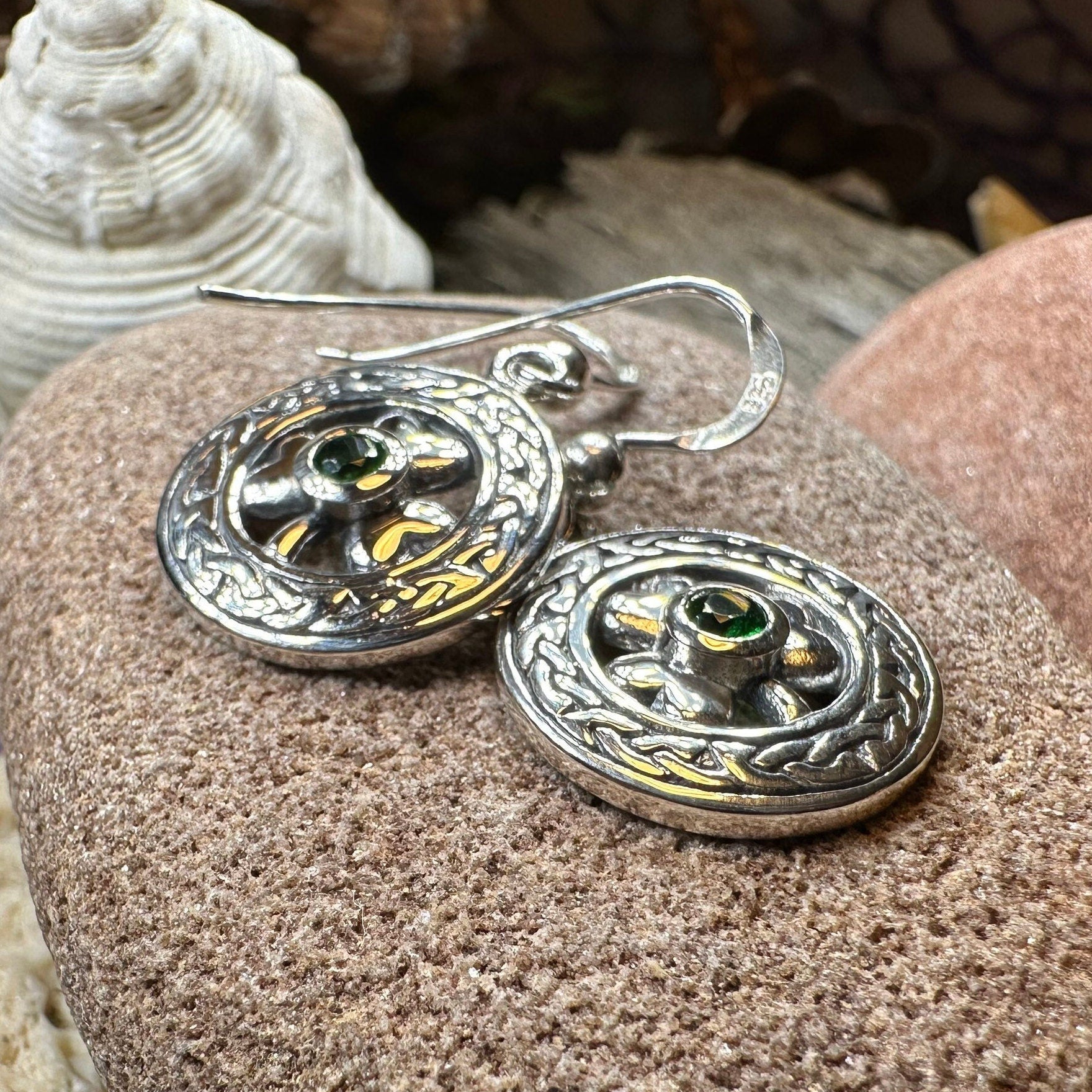 Emerald Shamrock Earrings, Celtic Jewelry, Irish Jewelry, Clover Jewelry, Ireland Gift, Anniversary Gift, Wife Gift, Girlfriend Gift