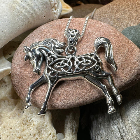 Load image into Gallery viewer, Horse Necklace, Celtic Jewelry, Equestrian Jewelry, Animal Jewelry, Nature Jewelry, Gift for Her, Ireland Jewelry, Celtic Knot Necklace
