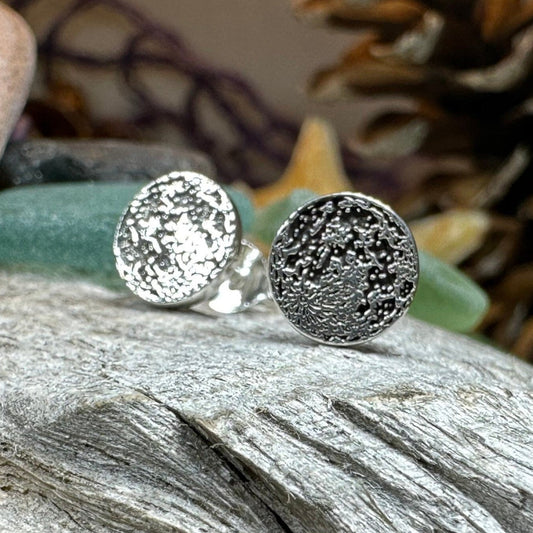 Moon Earrings, Realistic Moon Stud Earrings, Celestial Jewelry, Nature Jewelry, Full Moon Post Earrings, Silver Earrings, Astrology Lover