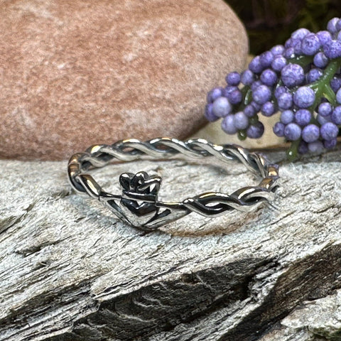 Load image into Gallery viewer, Claddagh Ring, Dainty Celtic Ring, Tiny Irish Ring, Celtic Knot Jewelry, Sterling Silver, Girlfriend Gift, Anniversary Gift, Minimalist Ring
